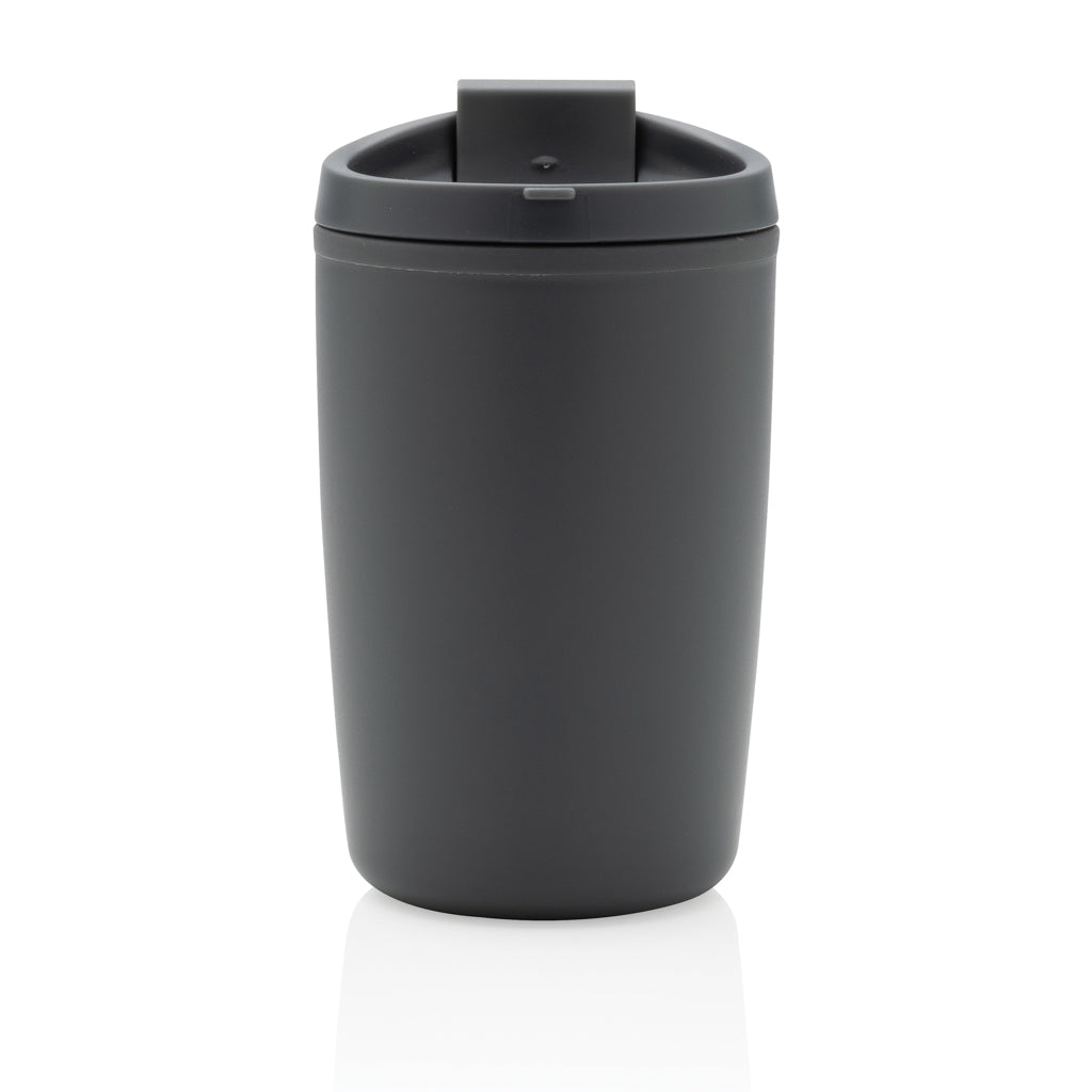 GRS recycelter PP-Becher mit Flip-Deckel – grau