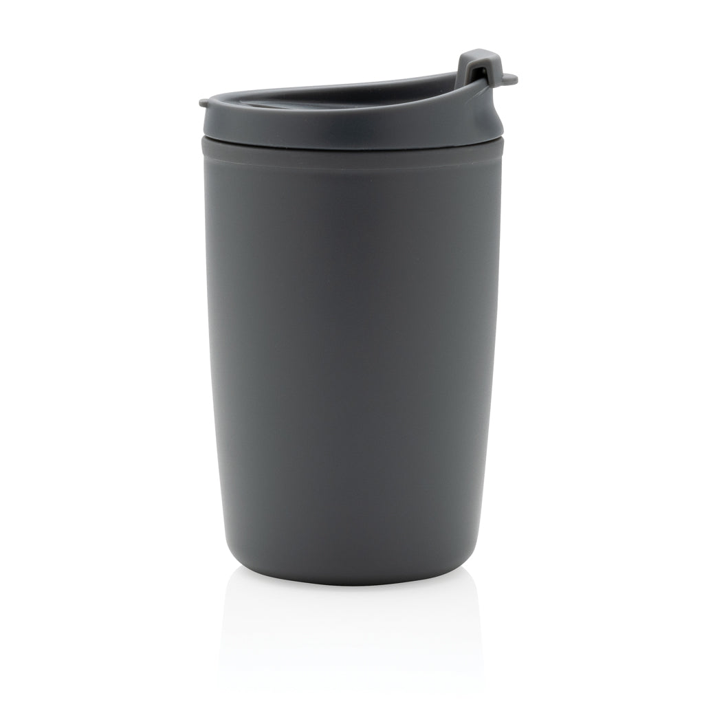 GRS recycelter PP-Becher mit Flip-Deckel – grau