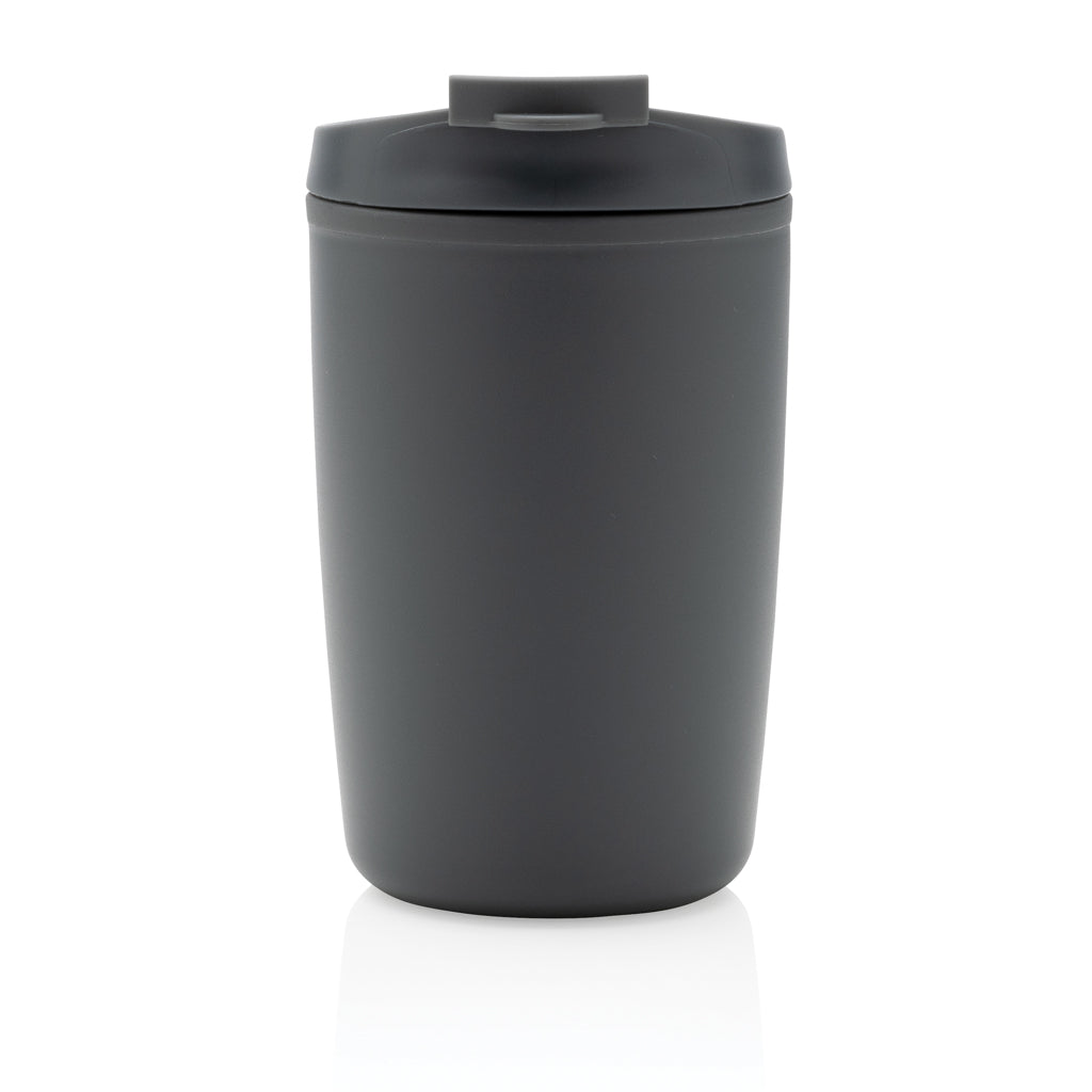 GRS recycelter PP-Becher mit Flip-Deckel – grau