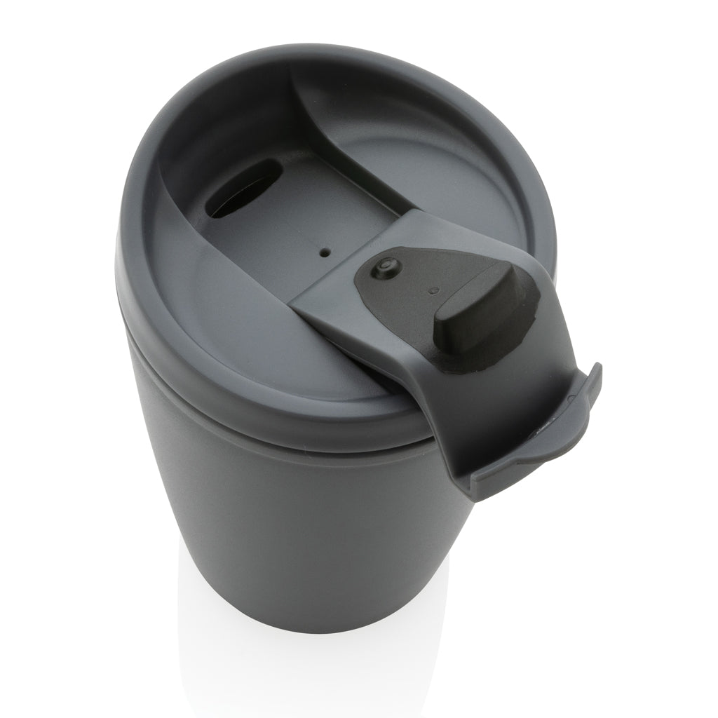 GRS recycelter PP-Becher mit Flip-Deckel – grau