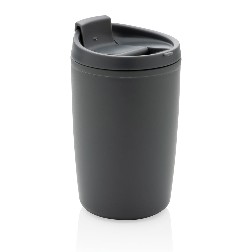 GRS recycelter PP-Becher mit Flip-Deckel – grau