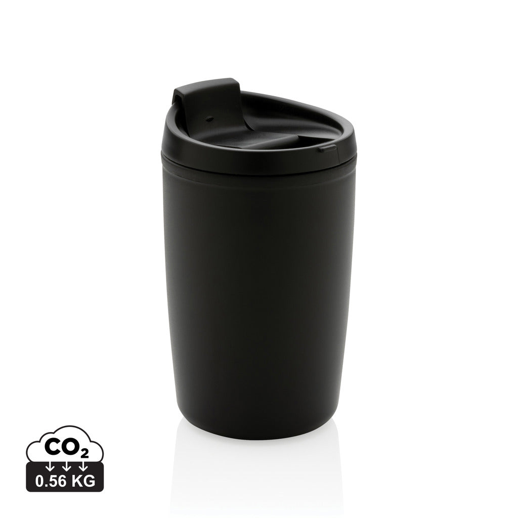 GRS recycelter PP-Becher mit Flip-Deckel – schwarz