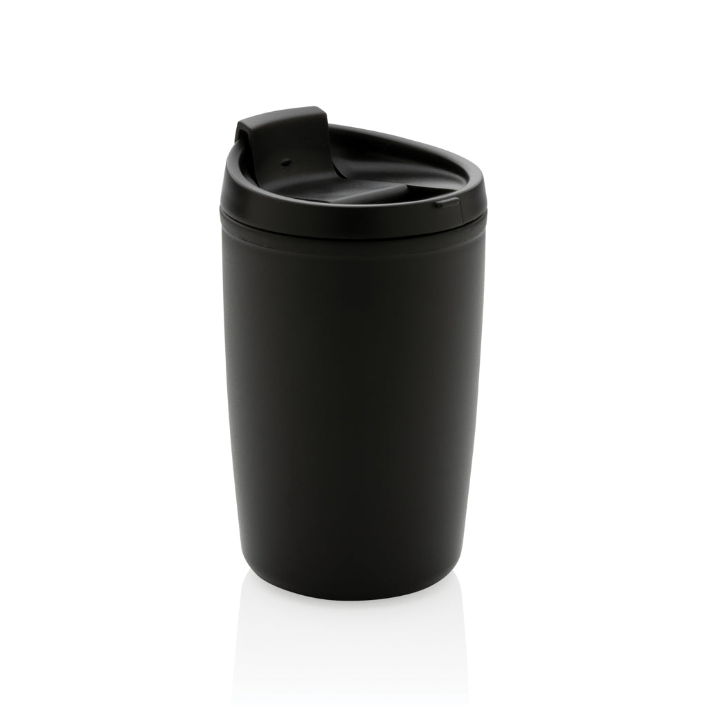 GRS recycelter PP-Becher mit Flip-Deckel – schwarz