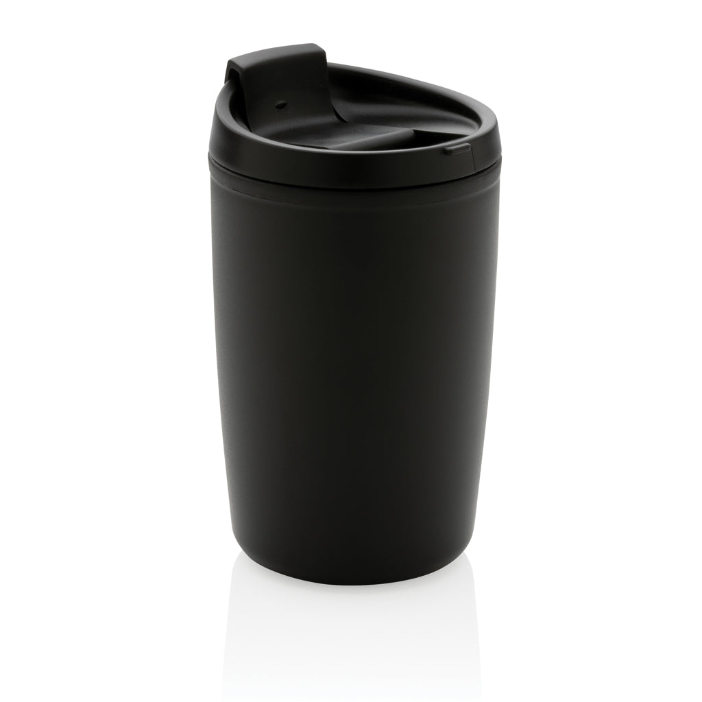 GRS recycelter PP-Becher mit Flip-Deckel – schwarz