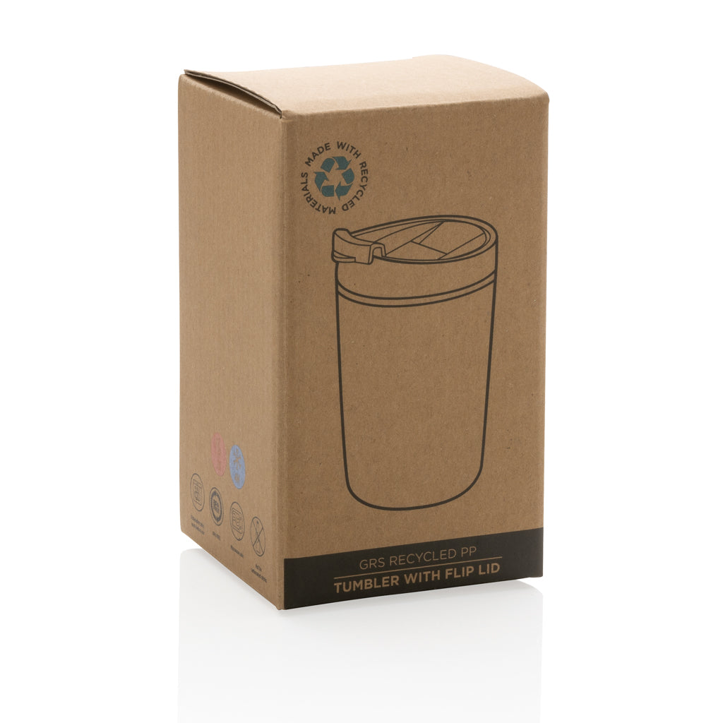 GRS recycelter PP-Becher mit Flip-Deckel