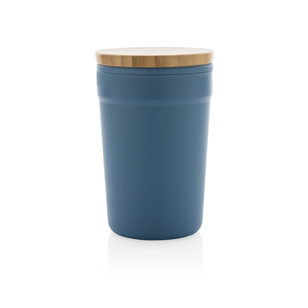 GRS rPP-Becher mit Bambusdeckel – blau