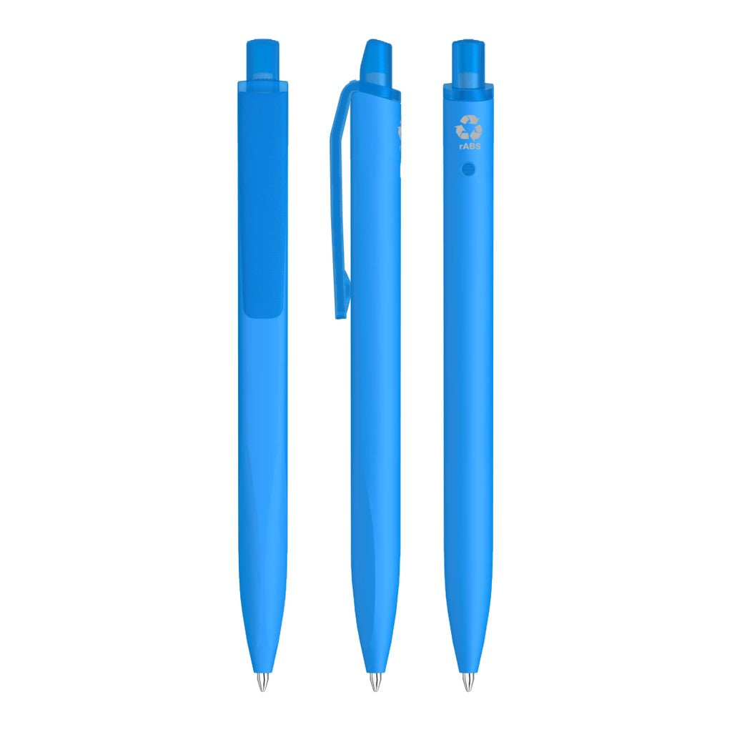 Gummierter Druckkugelschreiber mit transparentem Clip – Hellblau
