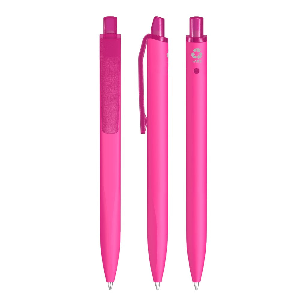 Gummierter Druckkugelschreiber mit transparentem Clip – Magenta