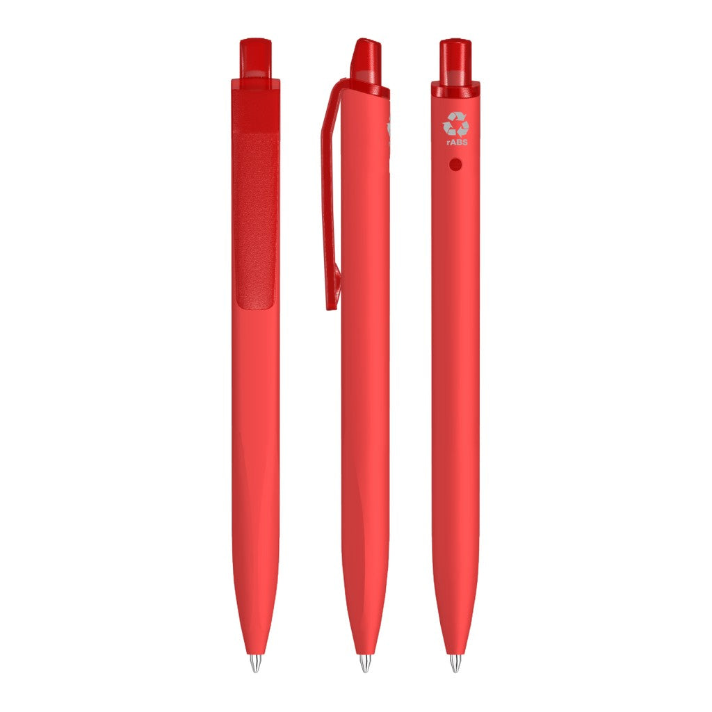 Gummierter Druckkugelschreiber mit transparentem Clip – Rot