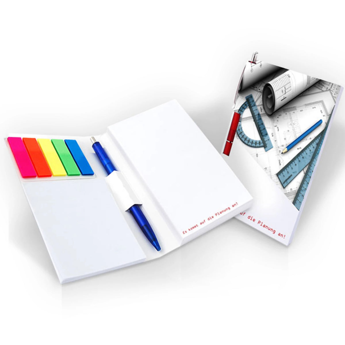 Haftset mit Notizblock, Stifthalterung und Logo, 140 x 95 mm