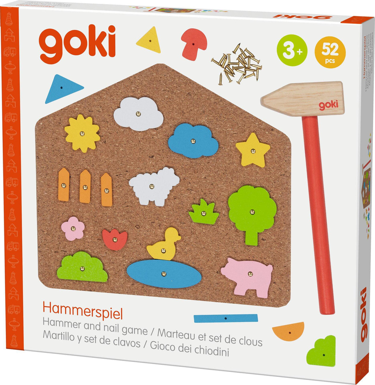 Hammerspiel Haus mit Korkplatte und 52 Holzteilen – Gesamtansicht