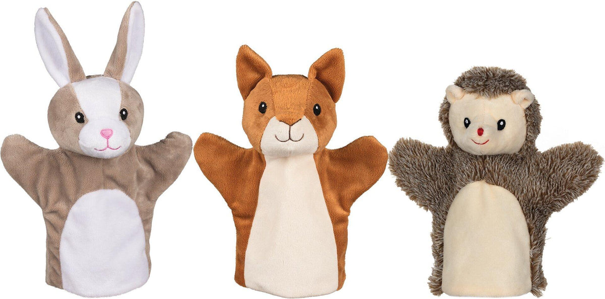 Handpuppen Eichhörnchen, Hase und Igel im Dreierset – Gesamtansicht