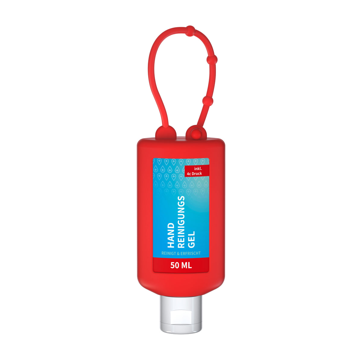 Handreinigungsgel 50 ml Flasche mit Silikonhülle zum Anhängen