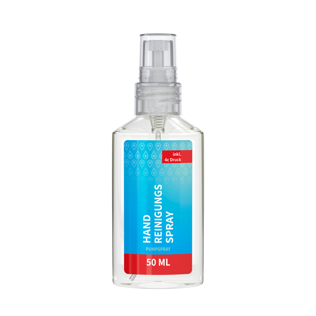 Handreinigungsspray 50 ml Sprühflasche mit Etikett rundum