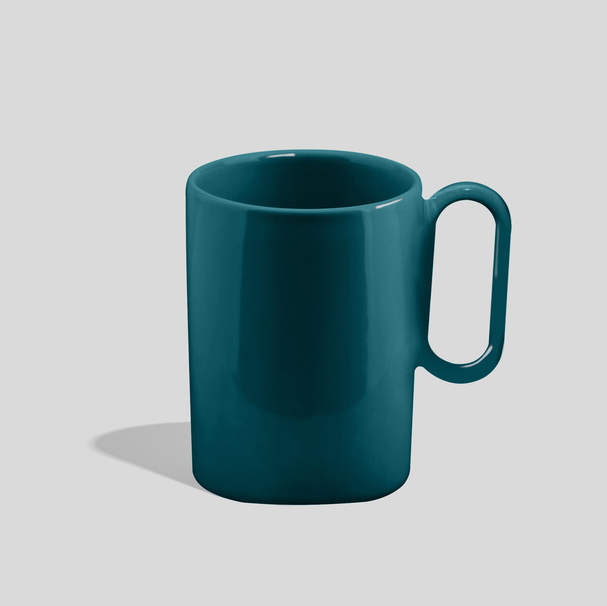 Hohe Keramiktasse 300 ml mit langgezogenem Ovalhenkel – Petrol
