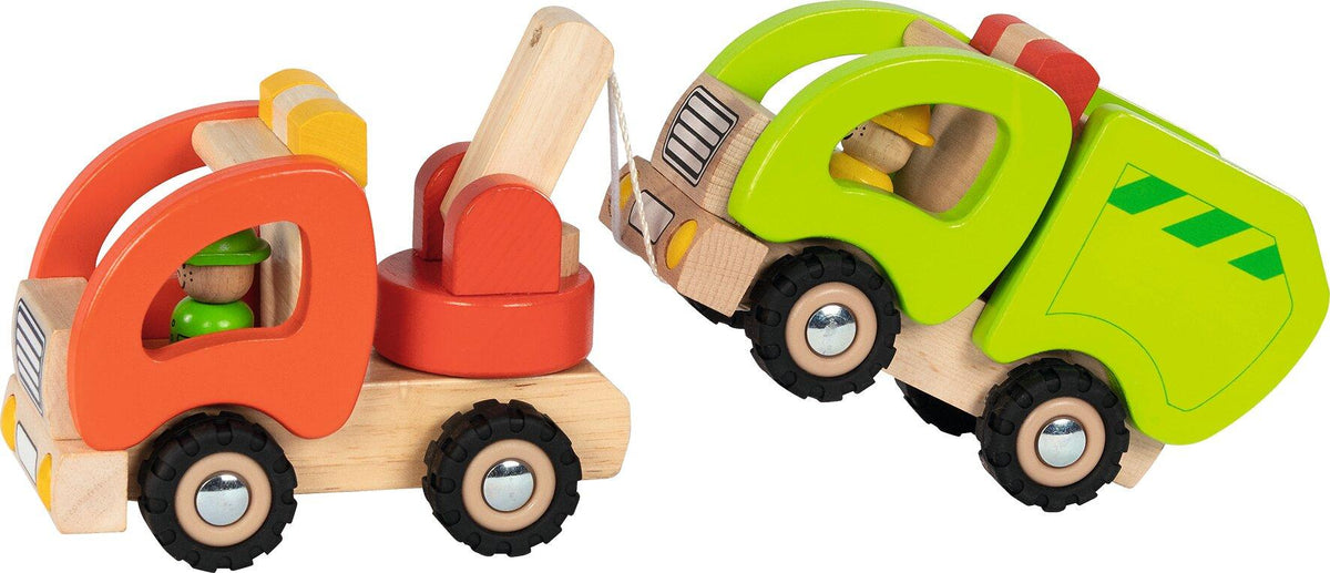 Holz Abschleppwagen mit Kranarm, rund 18,5 cm lang – Seitenansicht