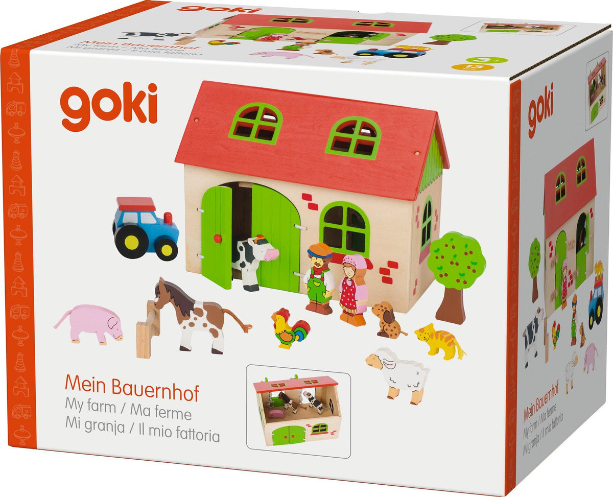 Holzbauernhof mit Stall und 13 Teilen von goki – Weitere Nahaufnahme