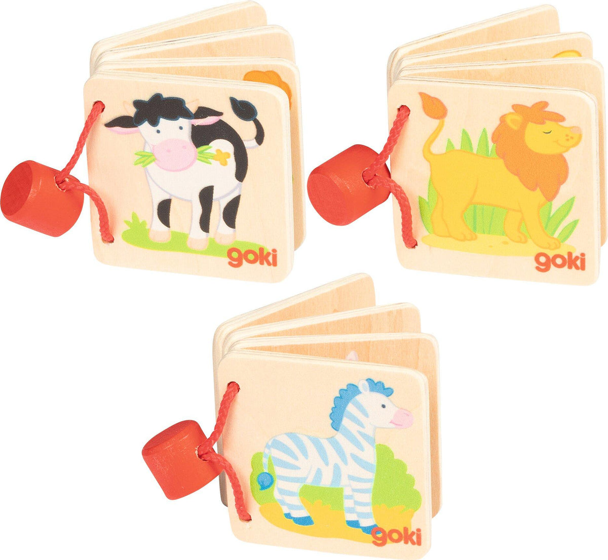 Holzbilderbuch Kuh, Löwe und Zebra von goki