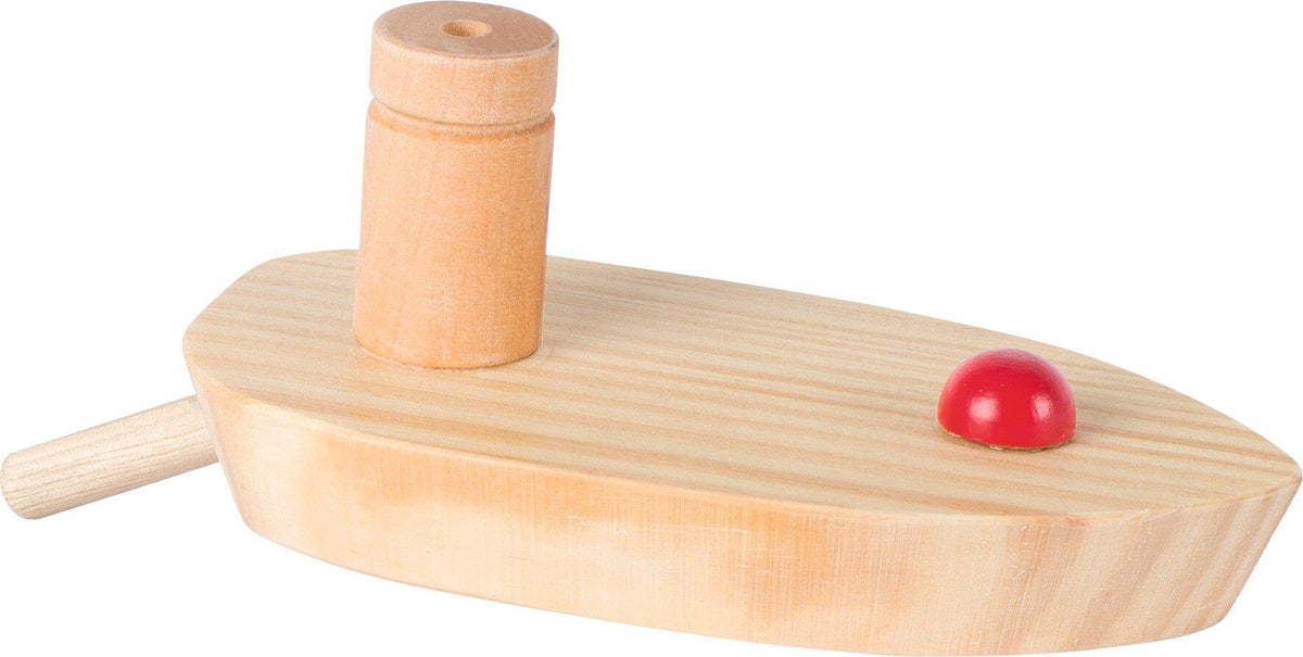 Holzboot mit Schornstein als Luftballonboot