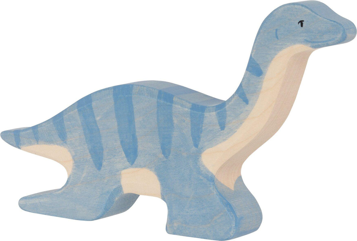 Holzdinosaurier Plesiosaurus in Blau mit Streifen