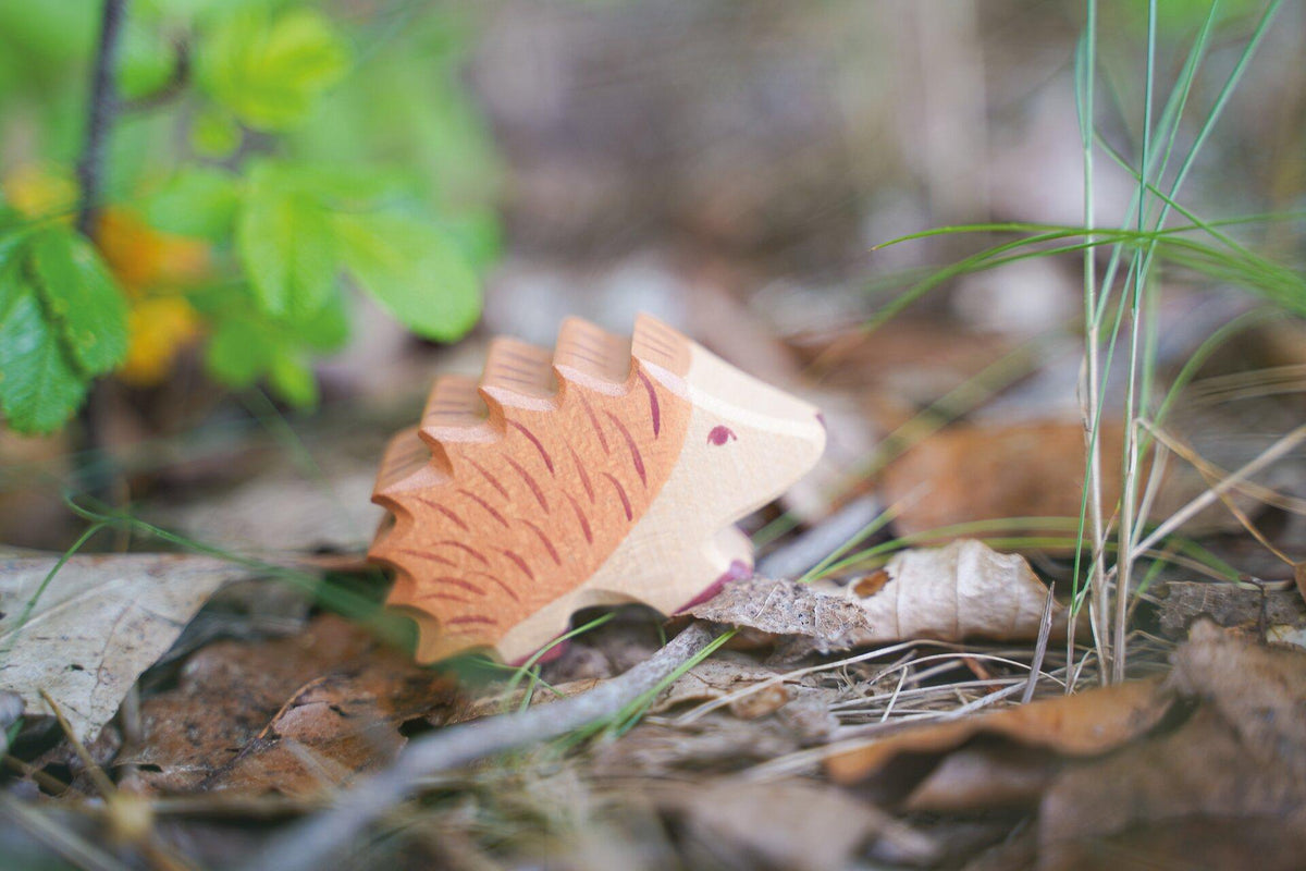 Holzfigur Igel mit braunem Stachelrücken von HOLZTIGER – Detail