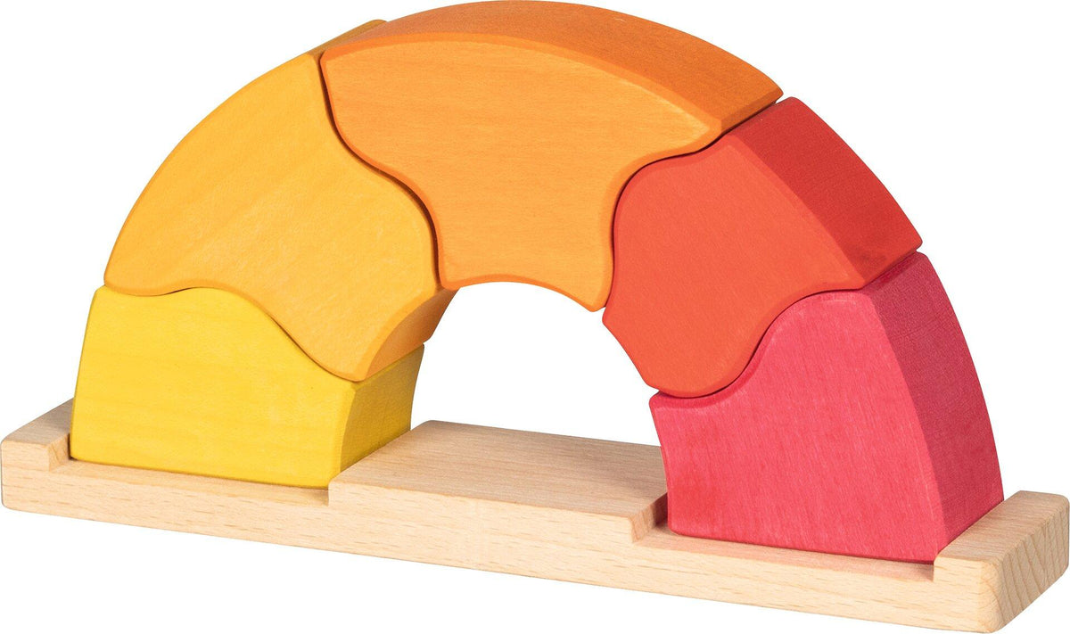 Holzpuzzle Sonnenaufgang aus sechs gebogenen Bausteinen – weitere Ansicht