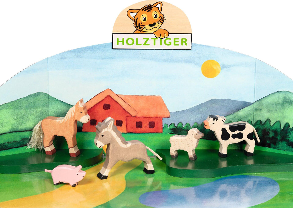 HOLZTIGER Bauernhoftiere Set mit Fohlen, Esel und Lamm – Ansicht