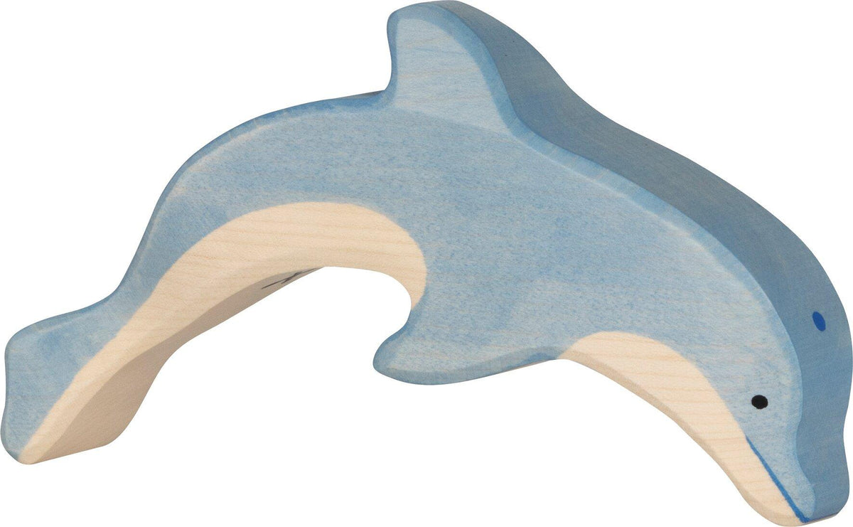 HOLZTIGER Delfin springend aus Holz in Blau – Ansicht