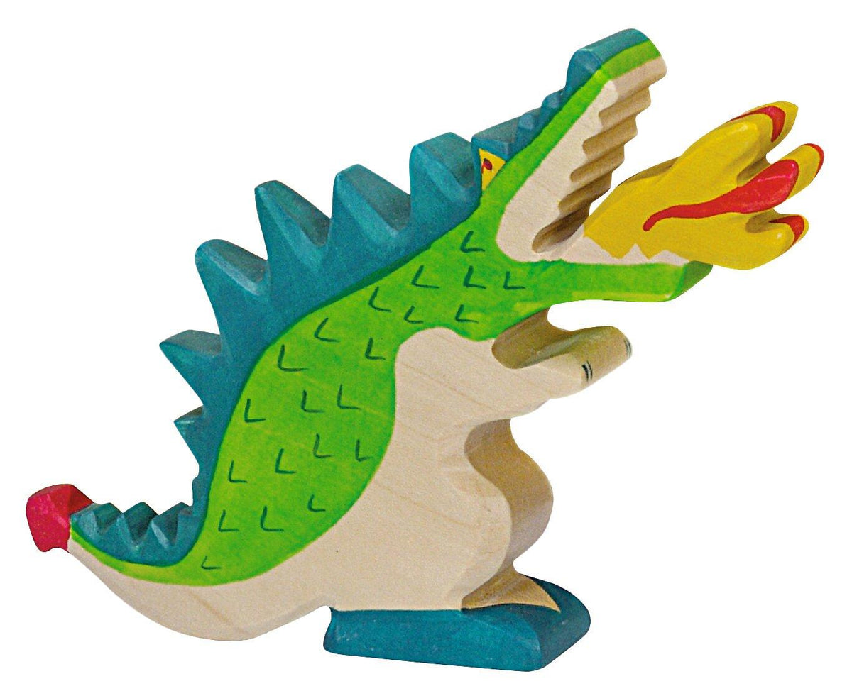 HOLZTIGER Drache in Grün mit Feuer