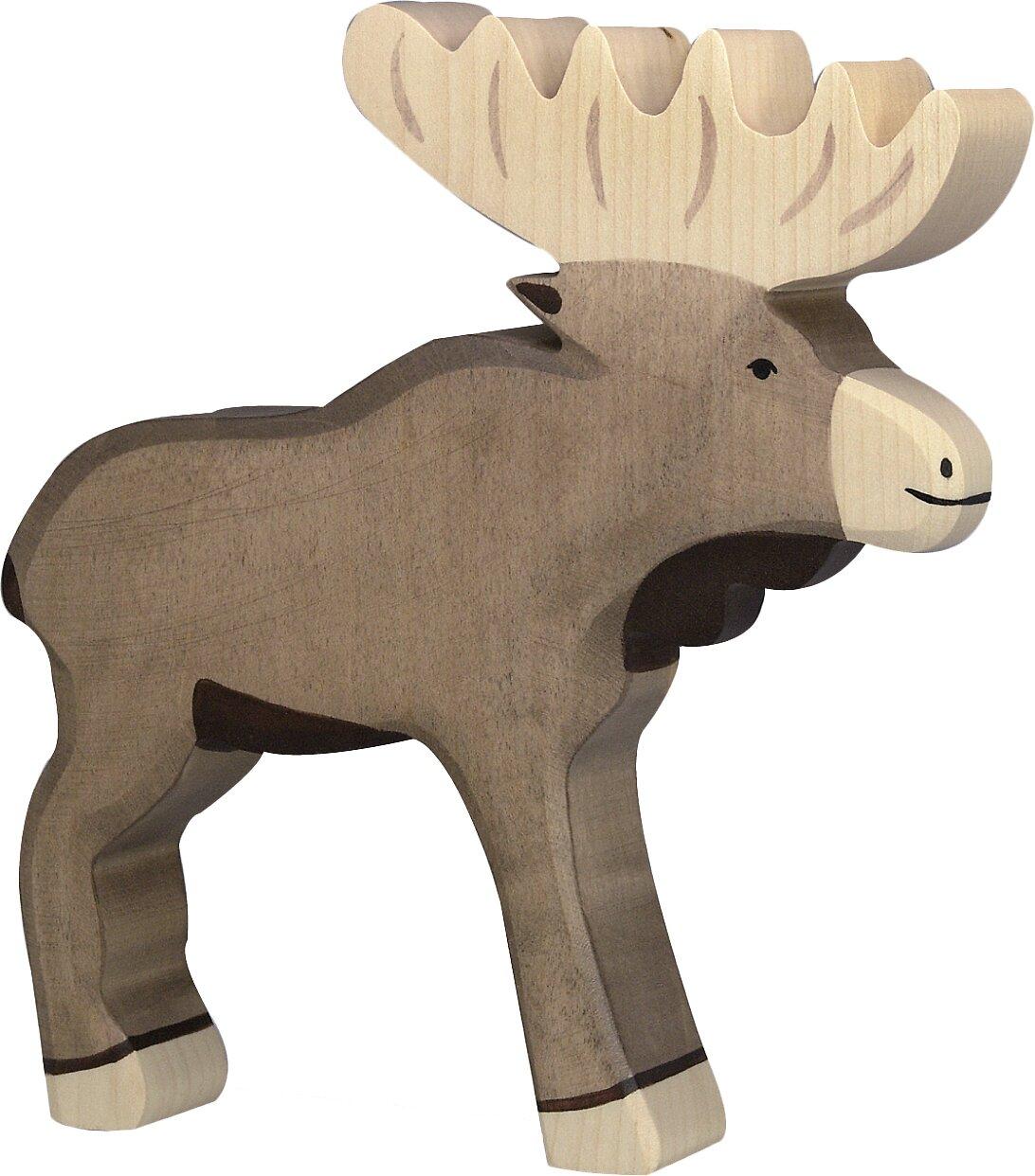 HOLZTIGER Elch aus Holz mit breitem Geweih