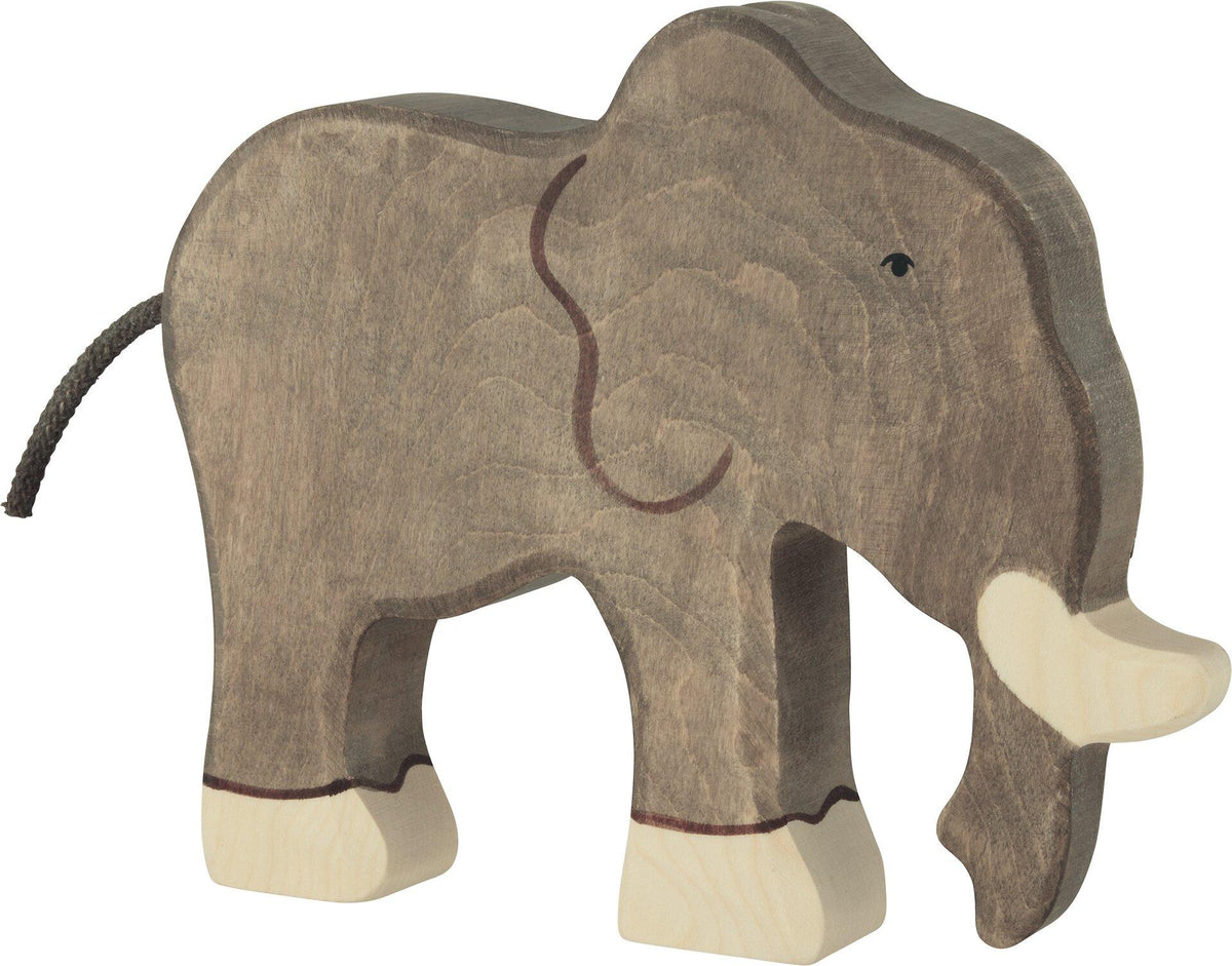 HOLZTIGER Elefant aus Holz mit gesenktem Rüssel – Ansicht