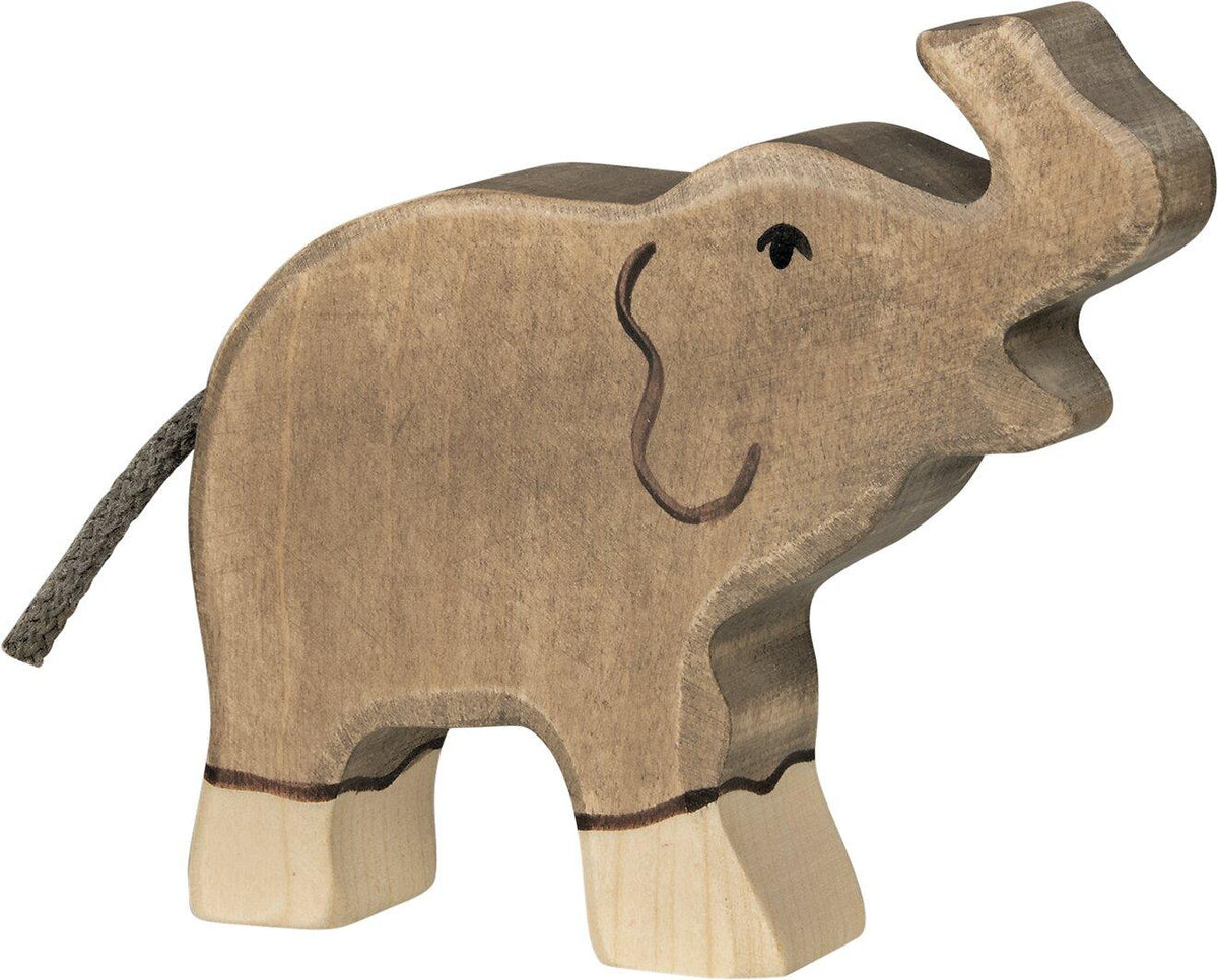 HOLZTIGER Elefant klein, Rüssel hoch, 11 x 9 cm