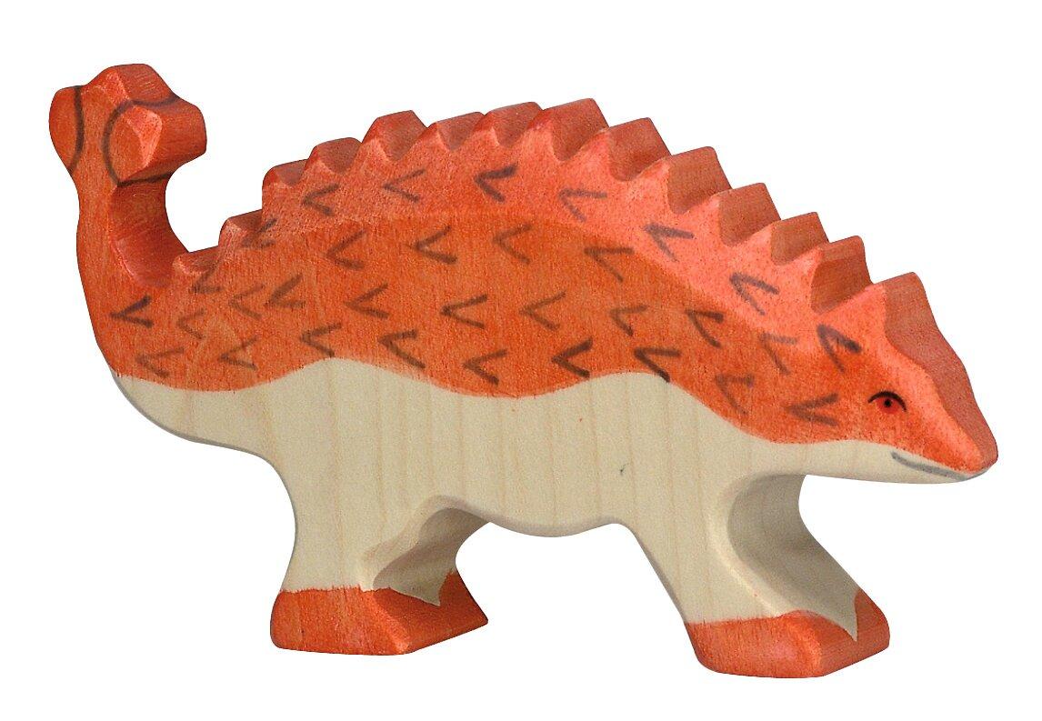 HOLZTIGER Holzfigur Ankylosaurus in Orange mit Stacheln – Gesamtansicht