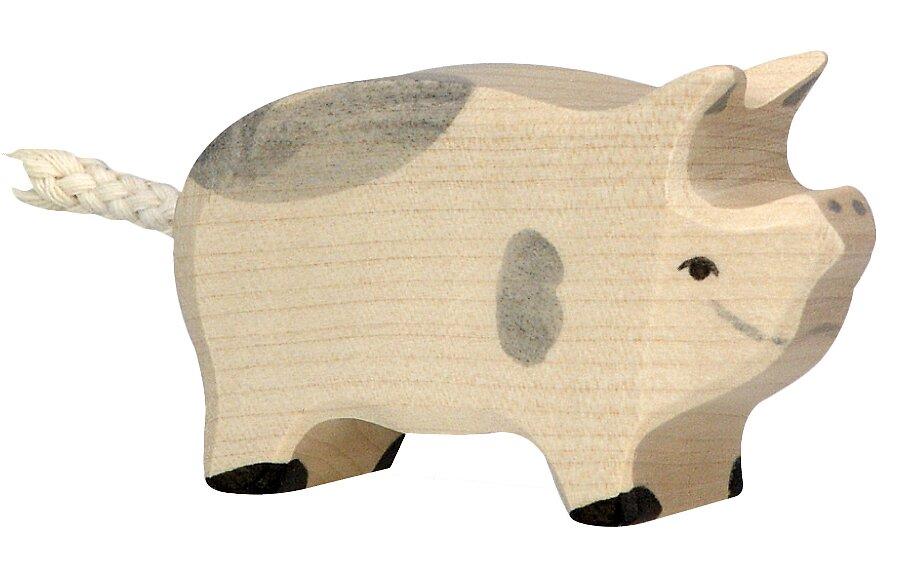 HOLZTIGER Holzfigur Ferkel gefleckt
