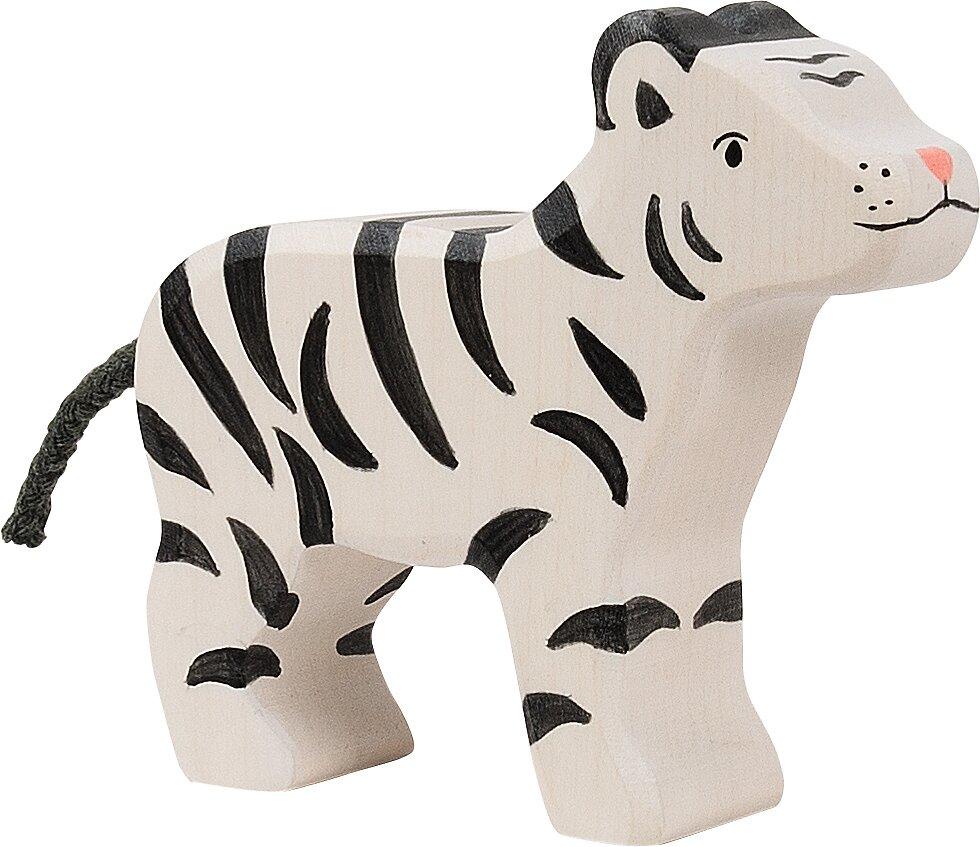HOLZTIGER Holzfigur kleiner Tiger mit Schwanzkordel