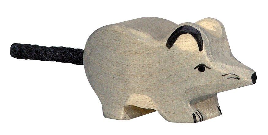 HOLZTIGER Holzfigur Maus mit langem Schwanz