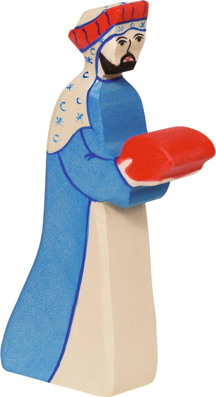 HOLZTIGER Holzfigur Melchior stehend mit Geschenk – Ansicht