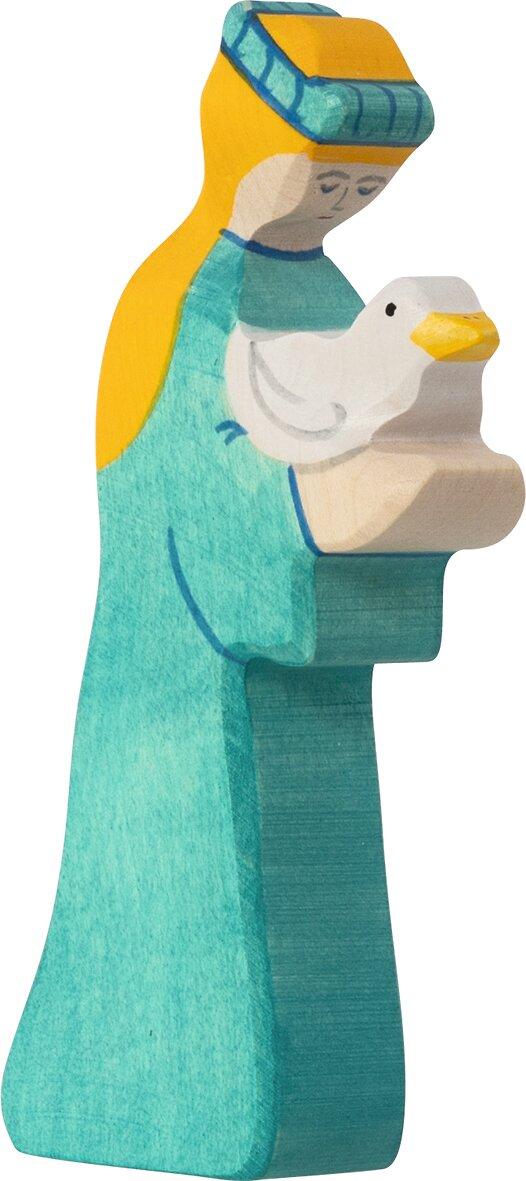 HOLZTIGER Holzfigur Noahs Frau mit weißem Vogel
