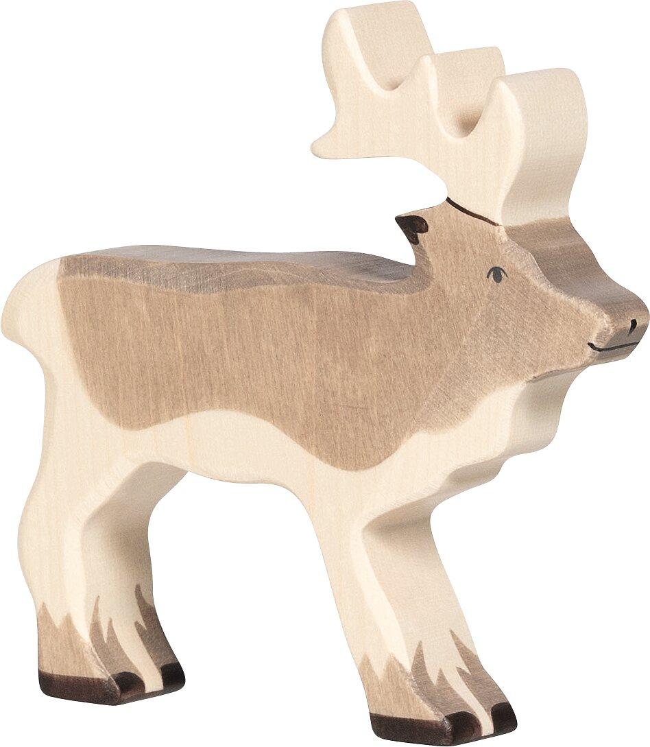 HOLZTIGER Holzfigur Rentier mit großem Geweih – Ansicht