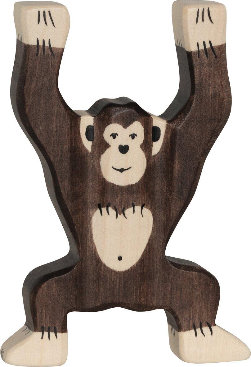 HOLZTIGER Holzfigur Schimpanse mit erhobenen Armen