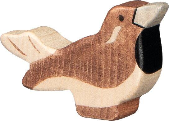 HOLZTIGER Holzfigur Spatz in Braun und Schwarz – Ansicht
