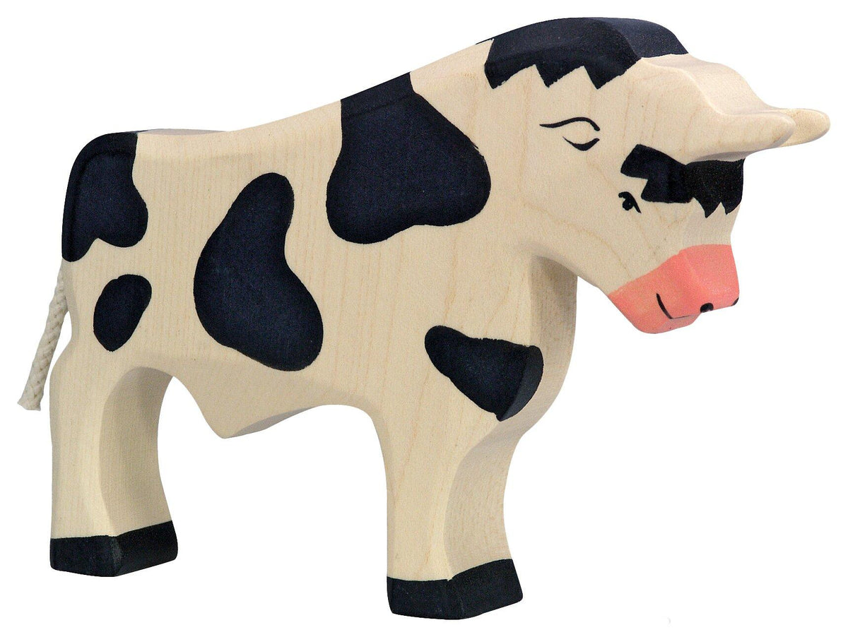 HOLZTIGER Holzfigur Stier schwarz gefleckt