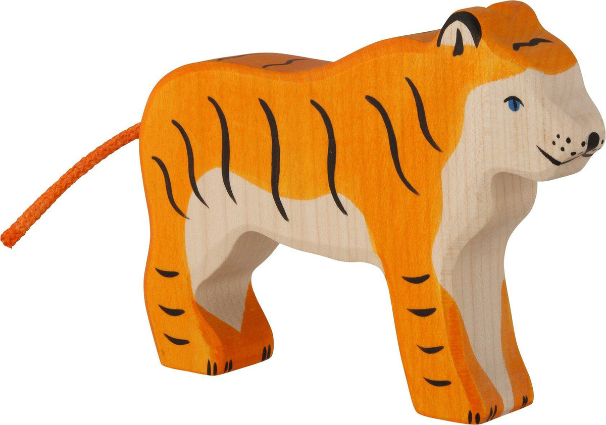 HOLZTIGER Holzfigur Tiger stehend mit blauen Augen – Ansicht