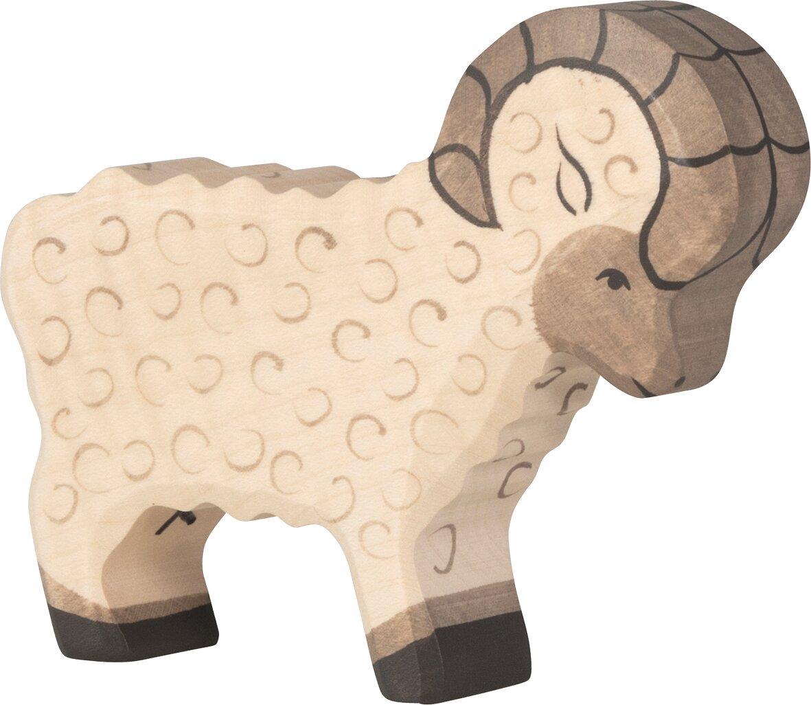 HOLZTIGER Holzfigur Widder mit gedrehten Hörnern
