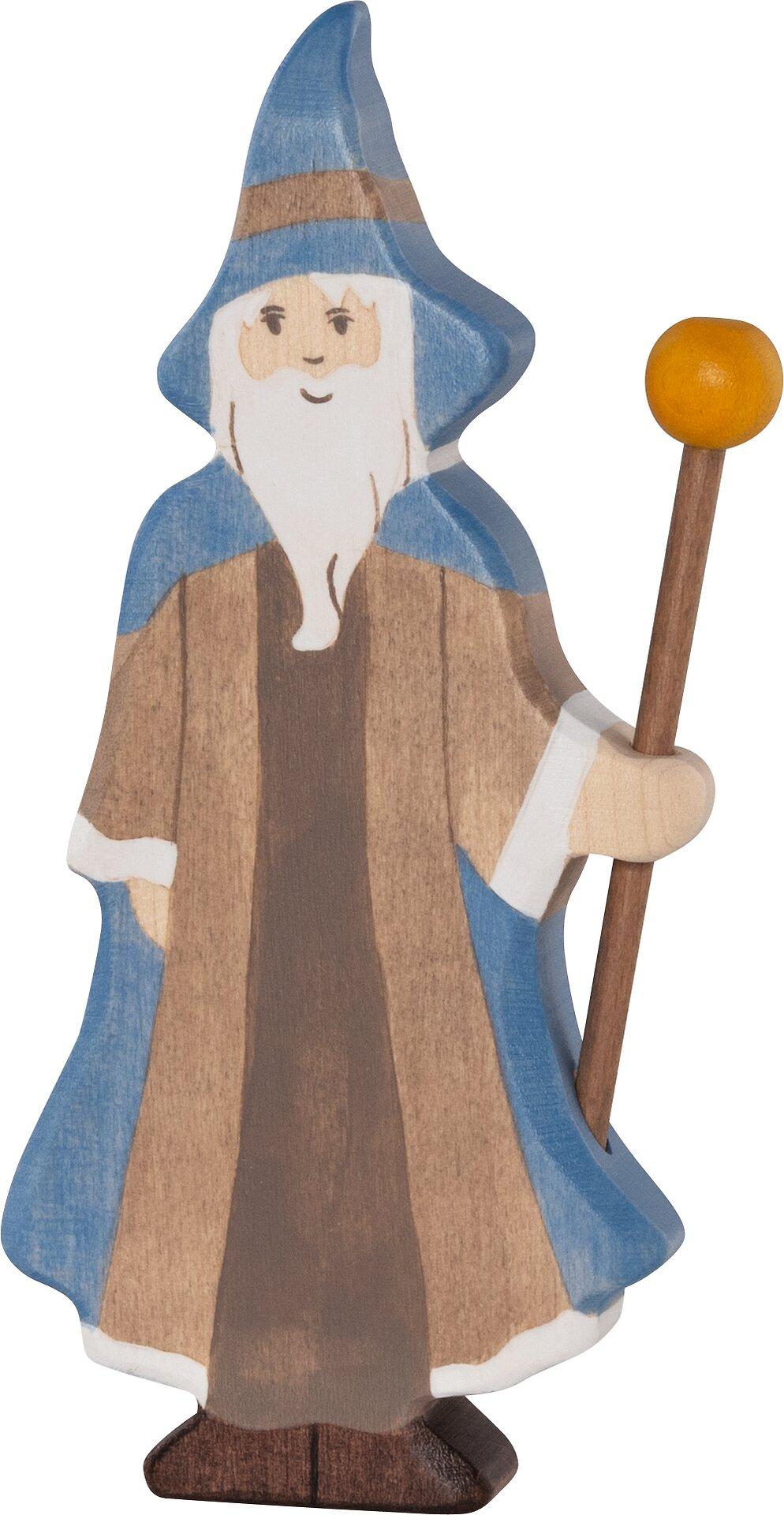 HOLZTIGER Holzfigur Zauberer mit Stab und Spitzhut