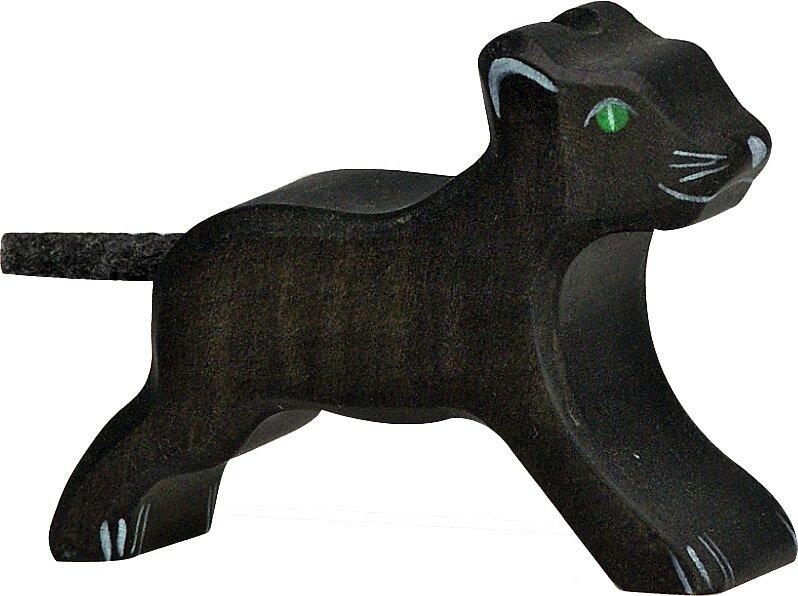HOLZTIGER kleiner Panther als Holzfigur mit Schnurschwanz