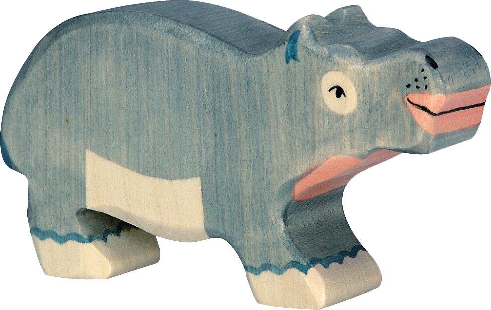 HOLZTIGER Nilpferd klein, handliche Holzfigur in Blaugrau – Ansicht