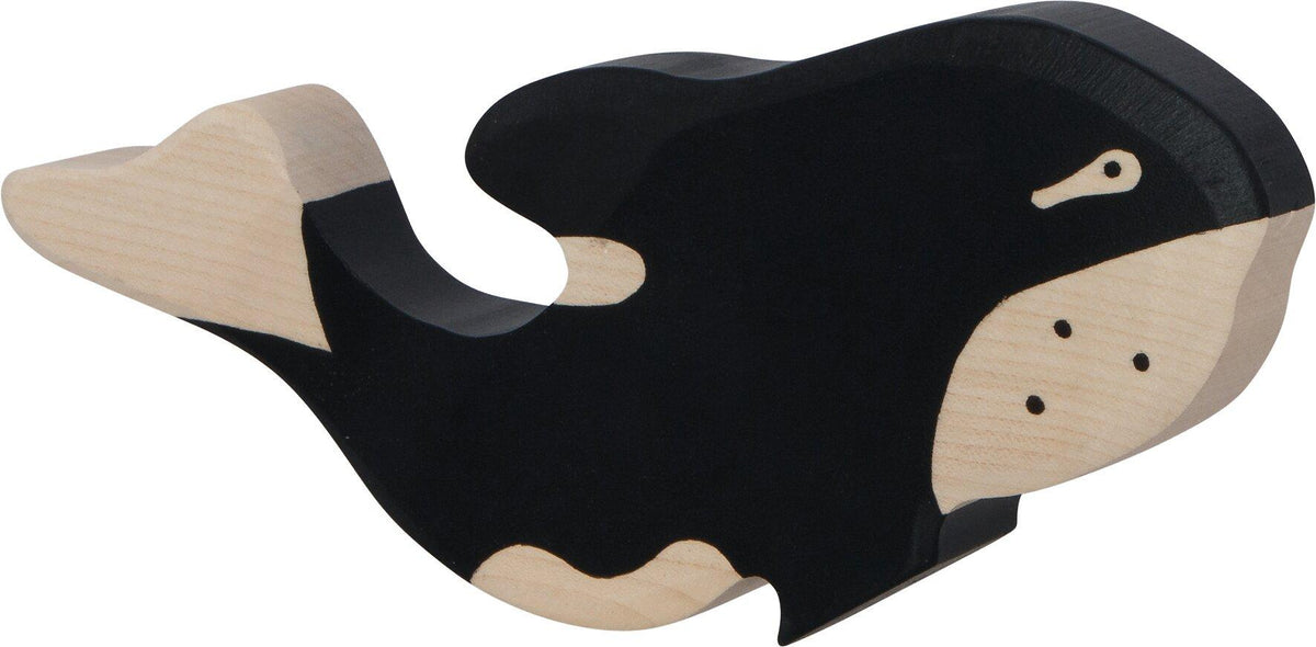 HOLZTIGER Orka Wal als Holzfigur in Schwarz und Hellholz – Ansicht