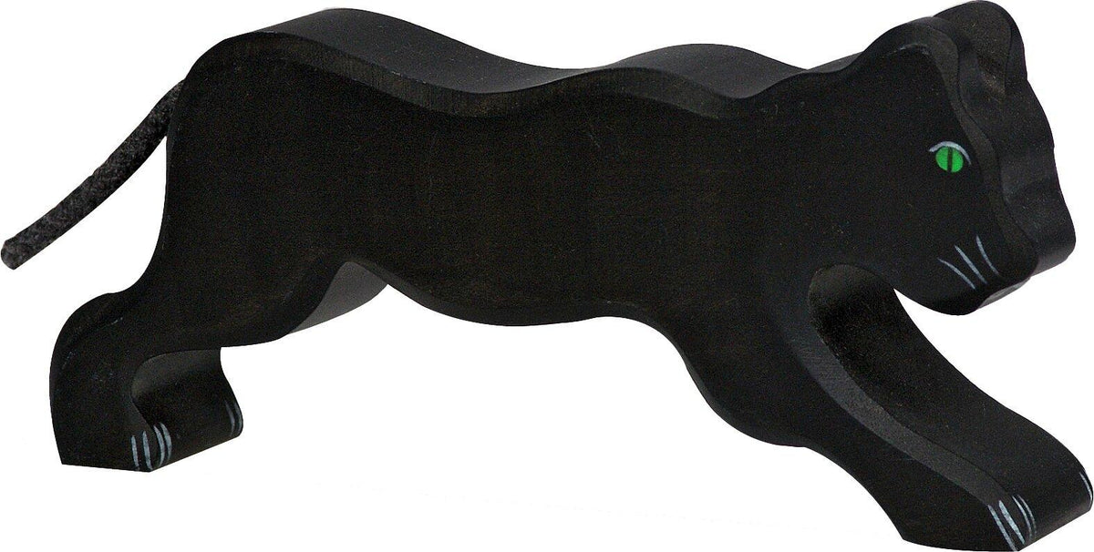 HOLZTIGER Panther in Schwarz mit grünen Augen aus Holz