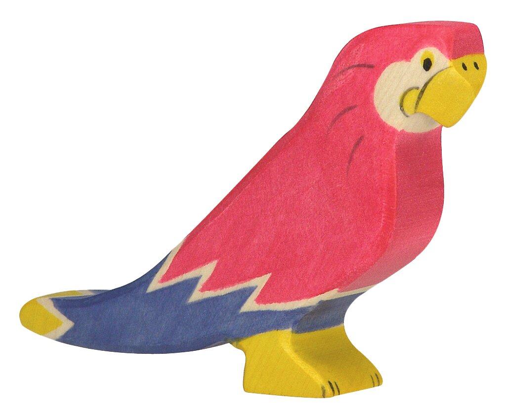 HOLZTIGER Papagei als bunte Holzfigur in Rot und Blau